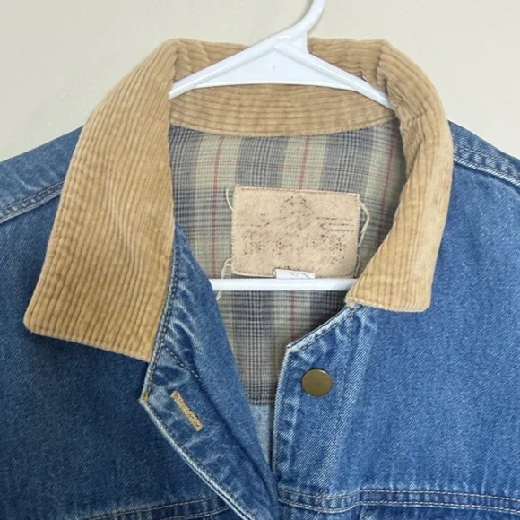 Made in USA Denim Jacket Corduroy Collar Cuffs Women’s Large Cropped Size L - Picture 6 of 16